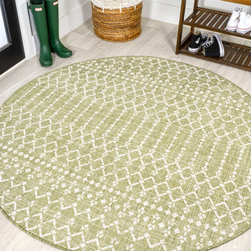 Ourika Moroccan Geometric Textured Weave Indoor/outdoor Round Rug